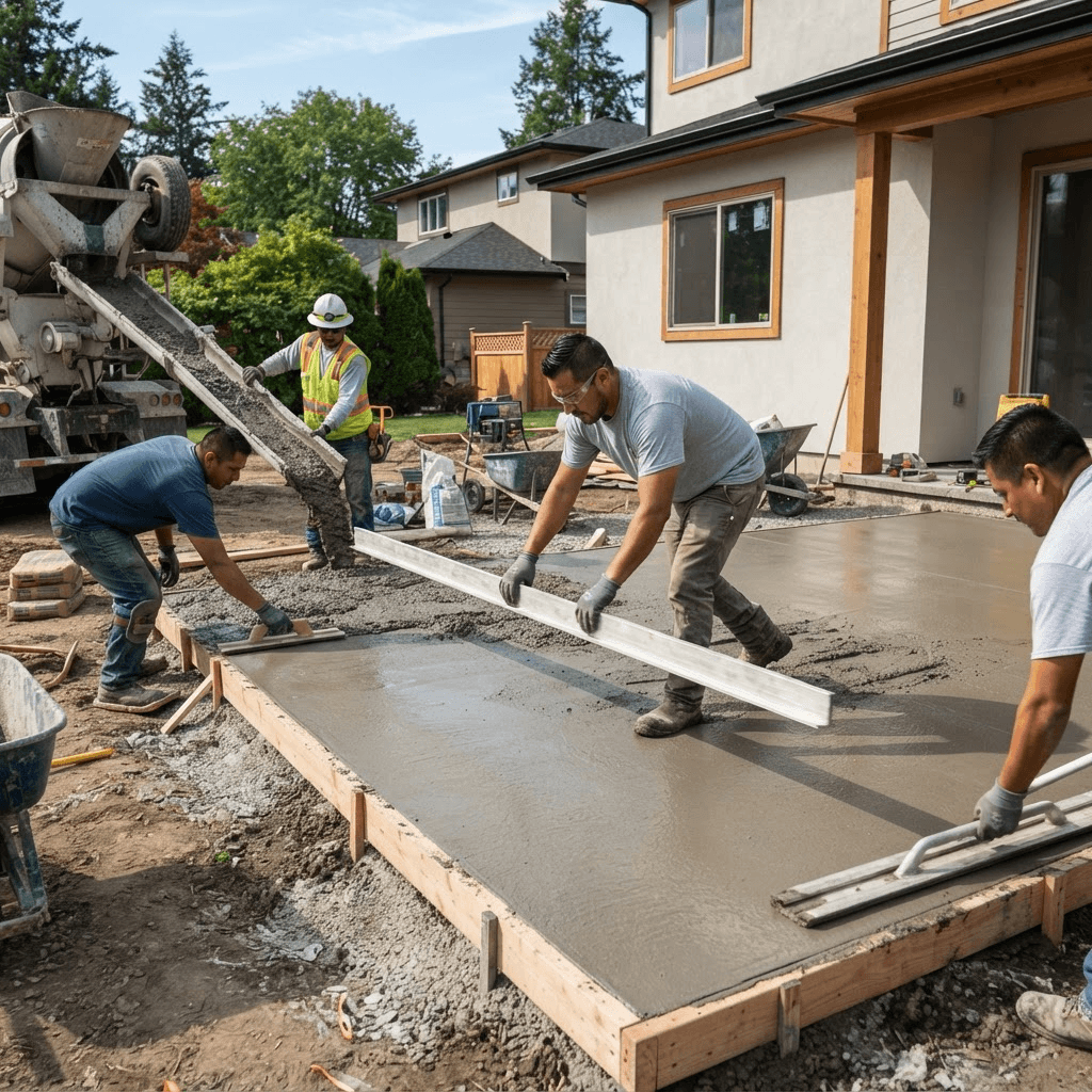 Crew removing cracked concrete before pouring a replacement slab