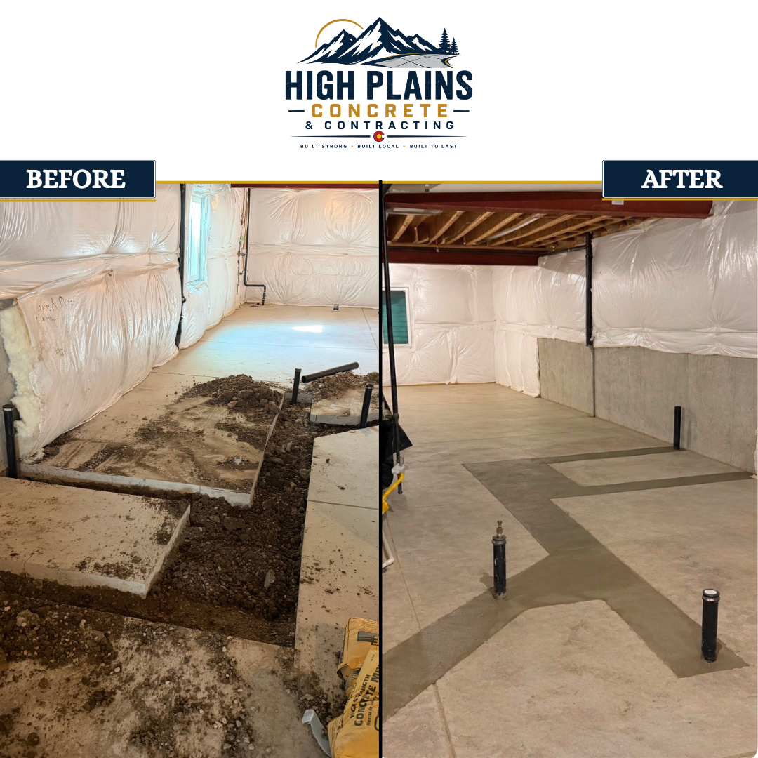 Before and after of Basement Slab Trench Repair in Castle Rock, CO