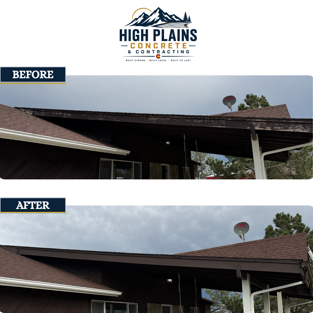 Before and after of Roofline Fascia Repair & Refinish in Elizabeth, CO