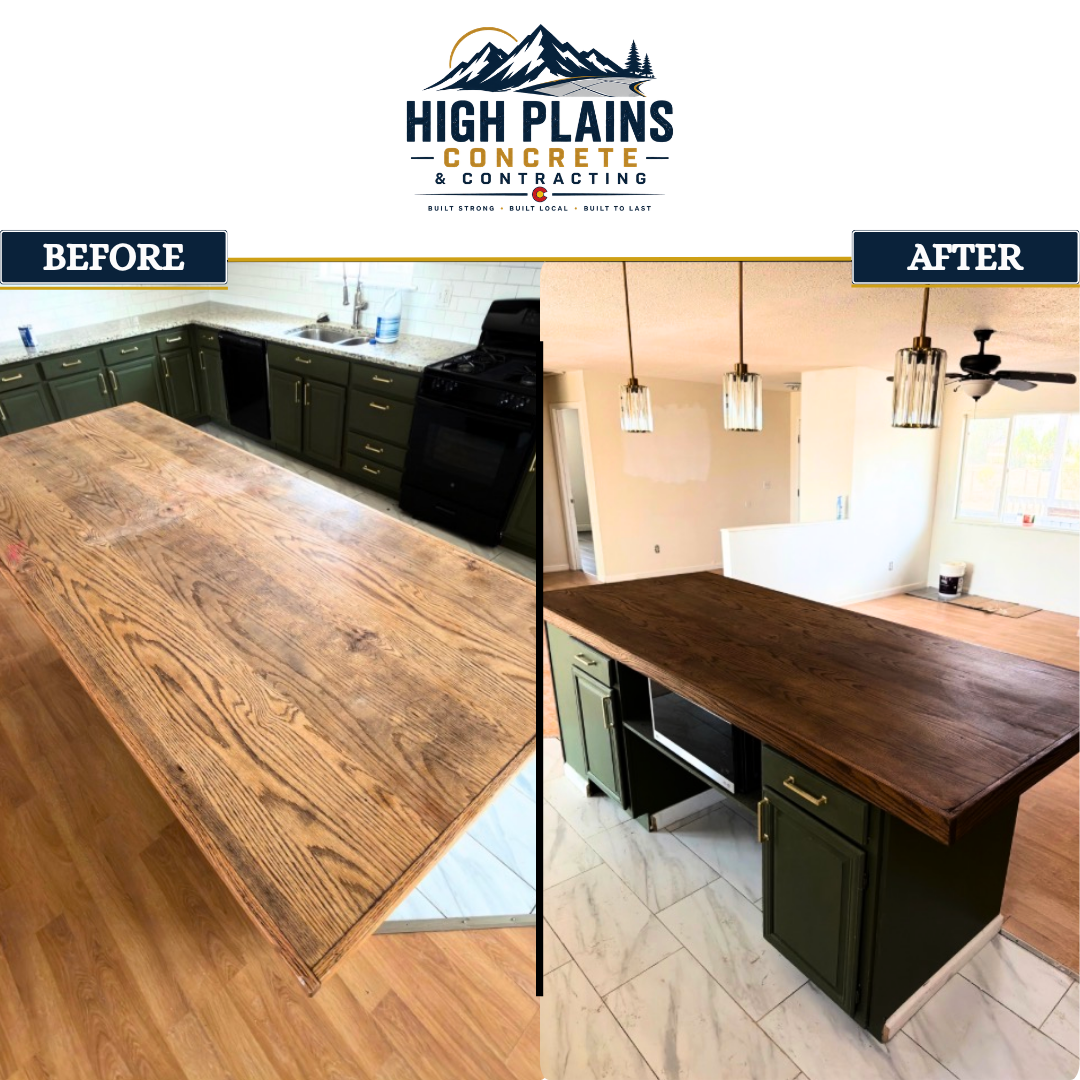 Before and after of Kitchen Island & Countertop Refinish in Elizabeth, CO