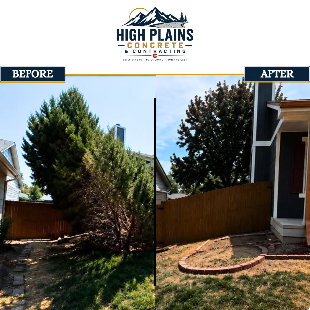 Before and after of Overgrown Tree Removal & Yard Cleanup in Highlands Ranch, CO